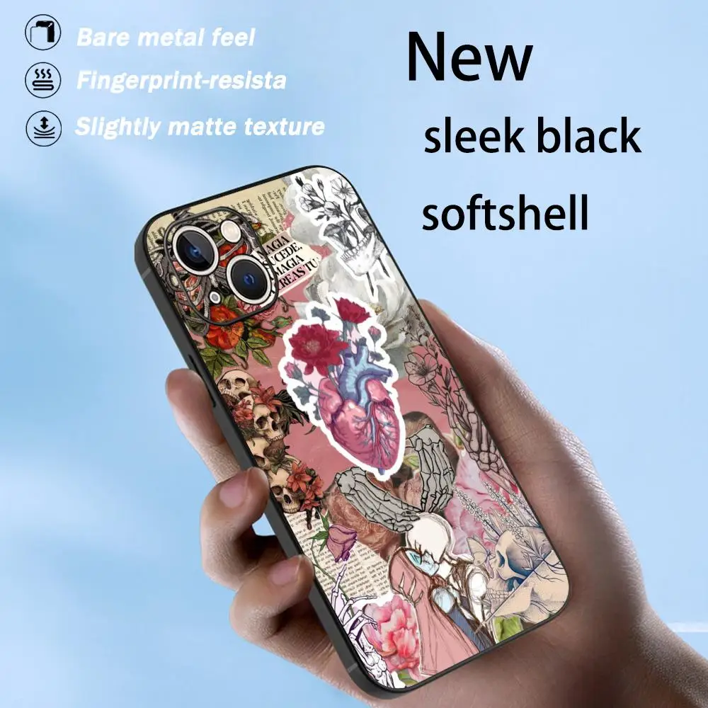 Coque de téléphone super tendance à motif cœur pour iPhone 17, 16, 15, 14, 13, 12 Plus, Mini, Pro, Max – Housse souple noire antichoc
