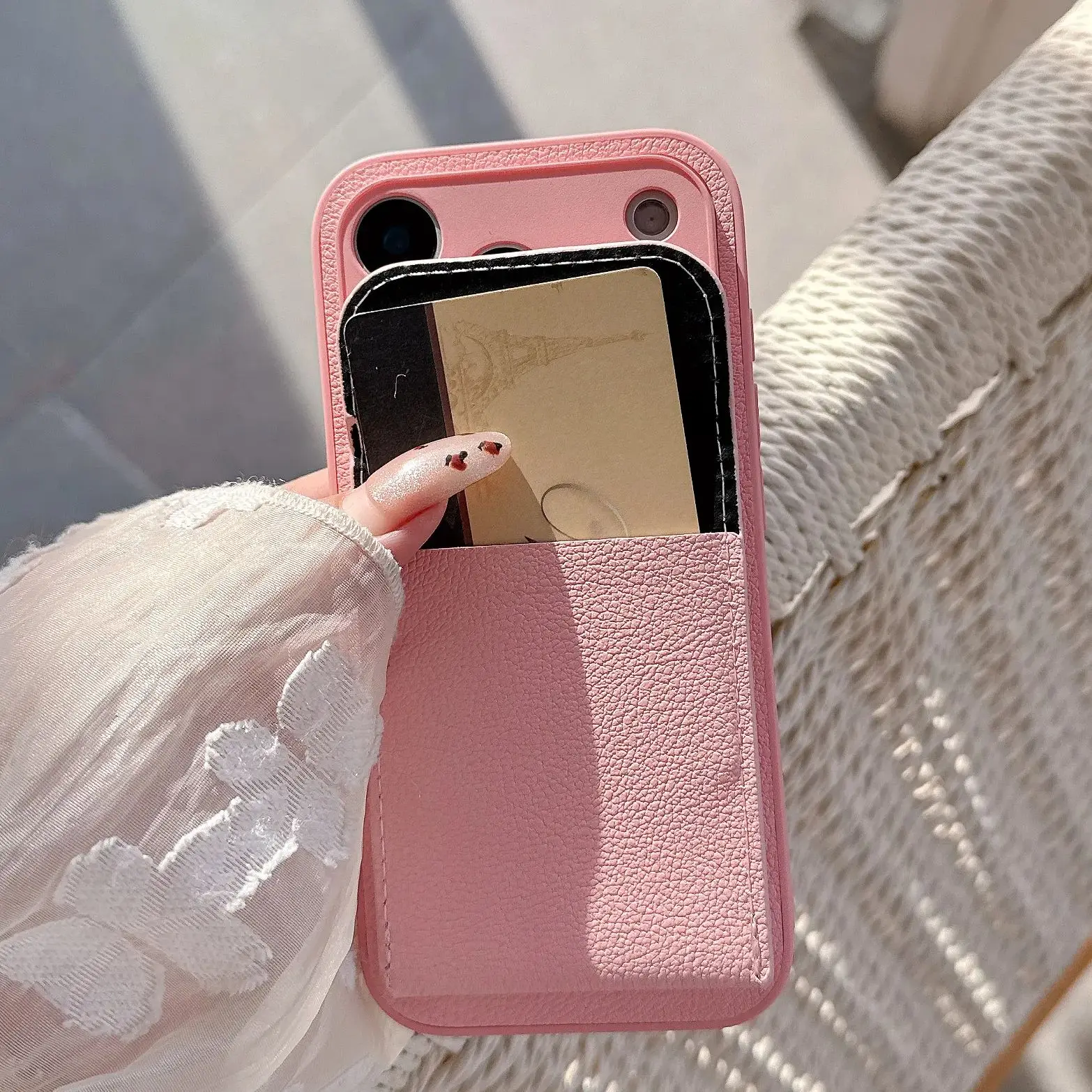 Card Slot Wallet PU Leather Bracket Case For iPhone Air 17 16 15 14 13 12 11 Pro XR XS Max Plus Mini Business Photo Clip Cover