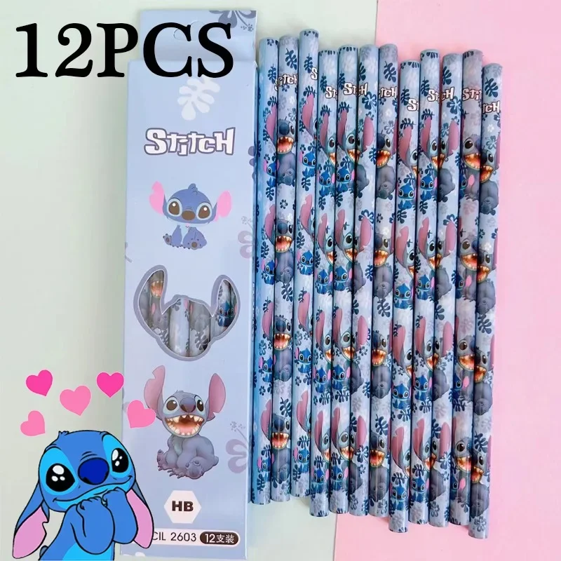 Anime Disney Stitch Pencil Cartoon Crayon Children with Rubber School Supplies Pencil Sharpener Hb Wooden Pencil Birthday Gift