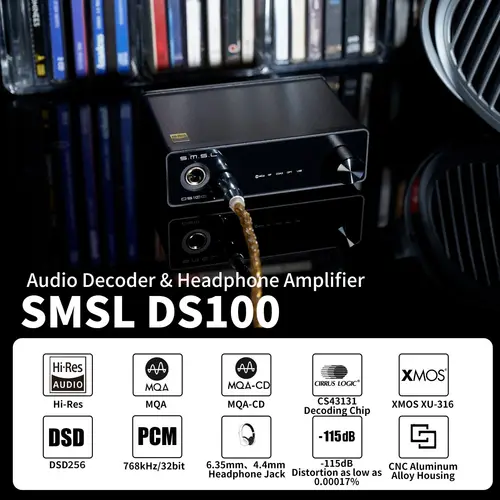 Imagen 2 del producto SMSL DS100 decodificador de Audio de alta resolución USB MQA-CD XU316 Decktop DAC CS43131 32bit/768kHz DSD256 amplificador de auriculares Coaxial óptico