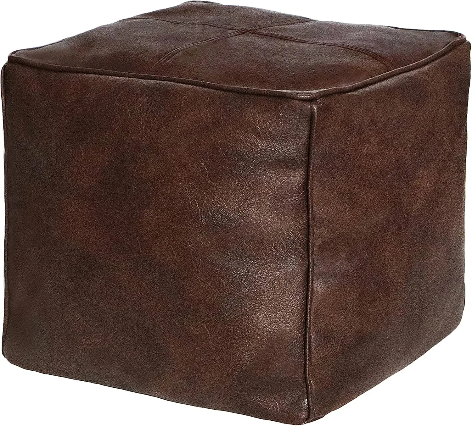 

Unstuffed Handmade Cube Pouf Faux Leather Ottoman Cover, Square Pouffe Footstool Storage Stool, Bedroom Living Room, 16.5"" W X