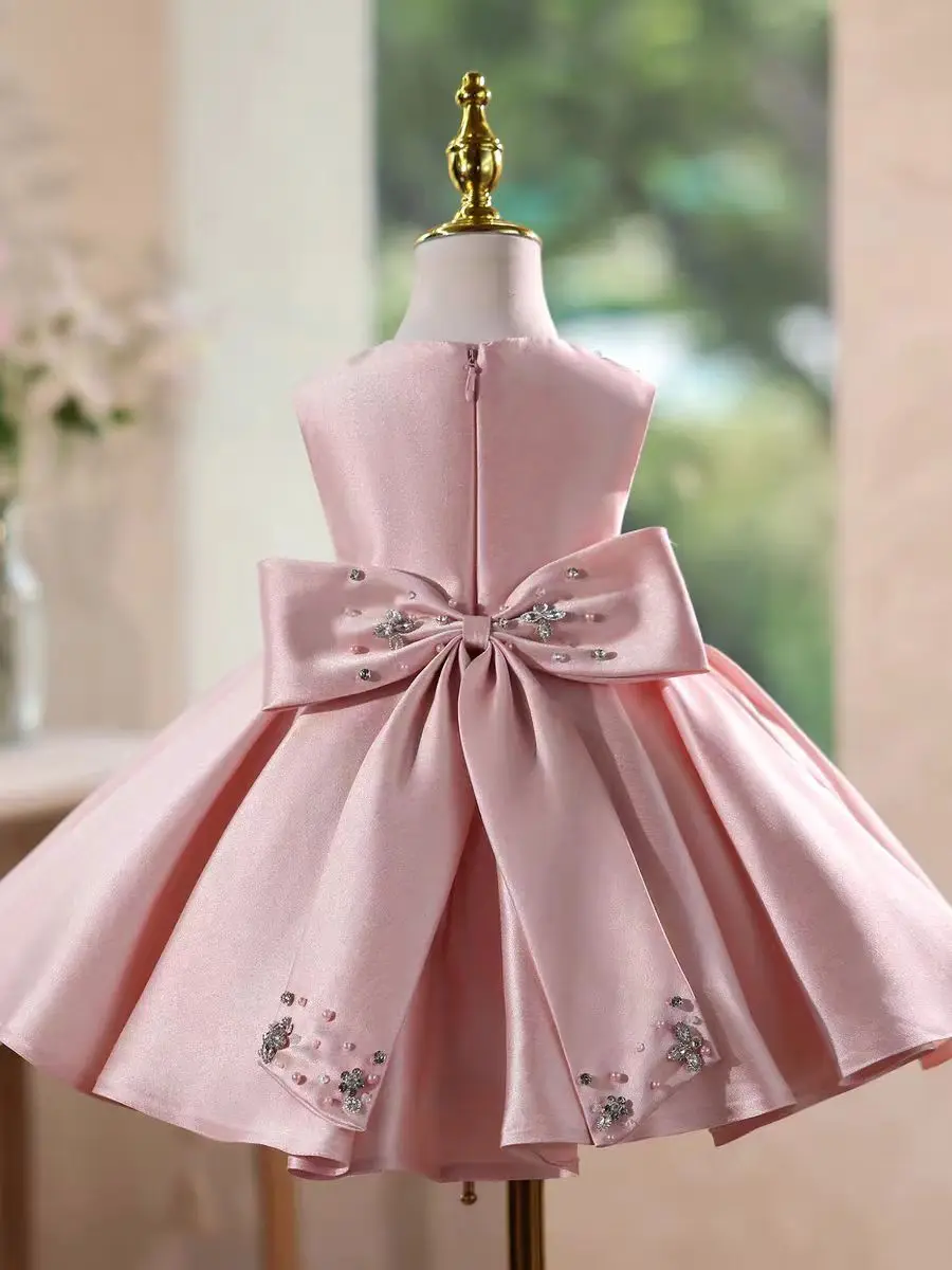 Dreamy Vow D140 Rosa elegante raso fiore ragazze vestono lunghezza al ginocchio principessa bambini festival matrimonio compleanno festa abito da ballo