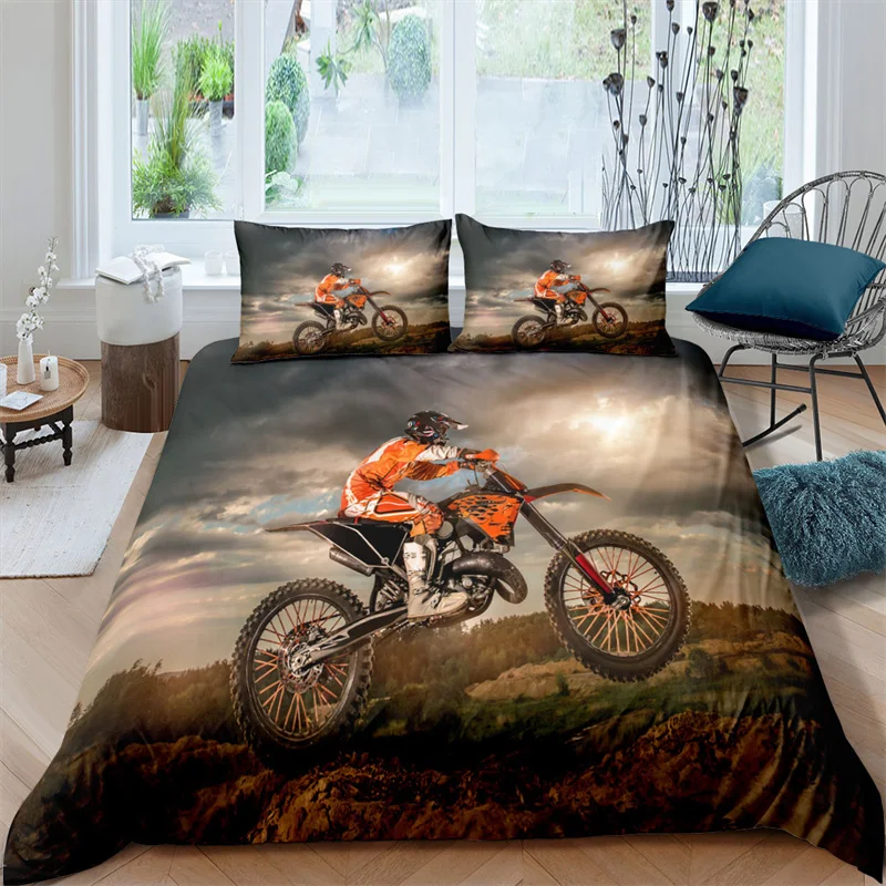 Bedding Set Luxury 3D Off-road Motorcycle Print 2/3Pcs Comfortable Duvet Cover Pillowcase Home Textile Single/Queen/King Size