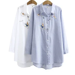 2022 Plus-Size Women's Autumn Dress New Slimming Loose Embroidered Five-Pointed Star Long-Sleeve Shirt 2