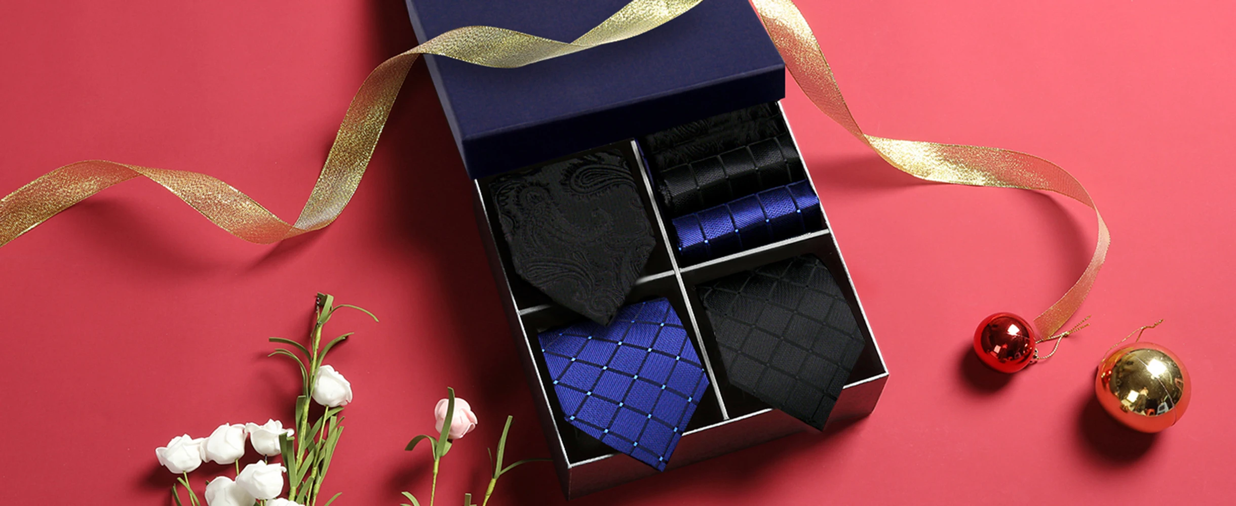 Neue Geschenkbox für Herren, modische burgunderrote Krawatten mit Cashew-Print, Business-Streifenkrawatten, Einstecktücher, 3-teiliges Kombinationsset – Detail 1