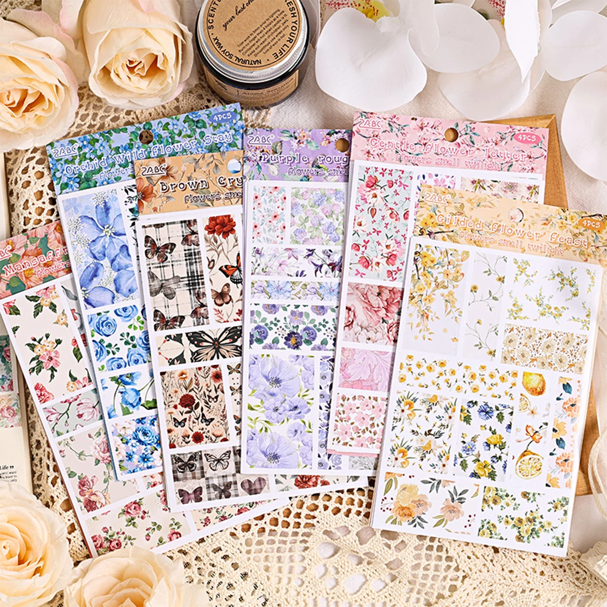 4pcs Vintage Floral Pattern Stickers,4 Color Diy Stickers,suitable For Decorating Stationery,cards, Crapbooks,gift For Friend