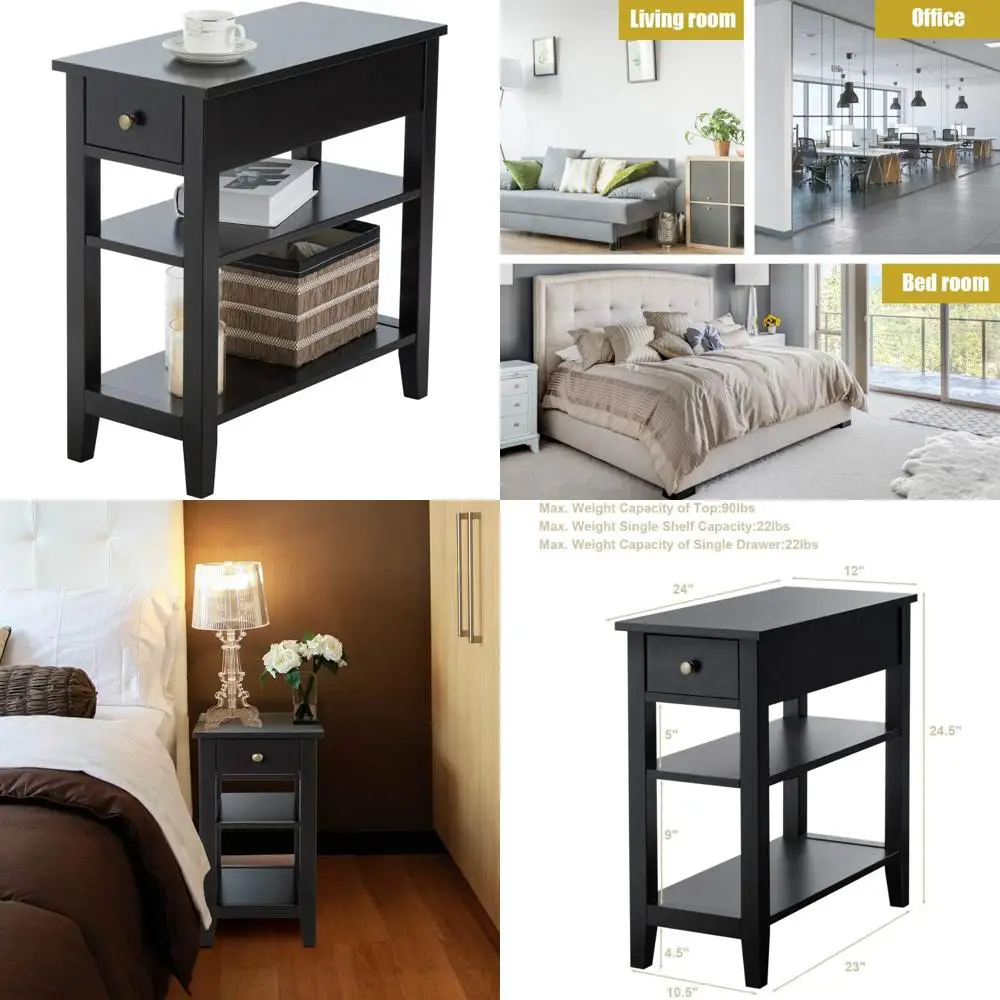 

3-Tier End Table with Drawer and Double Shelves for Living Room Storage