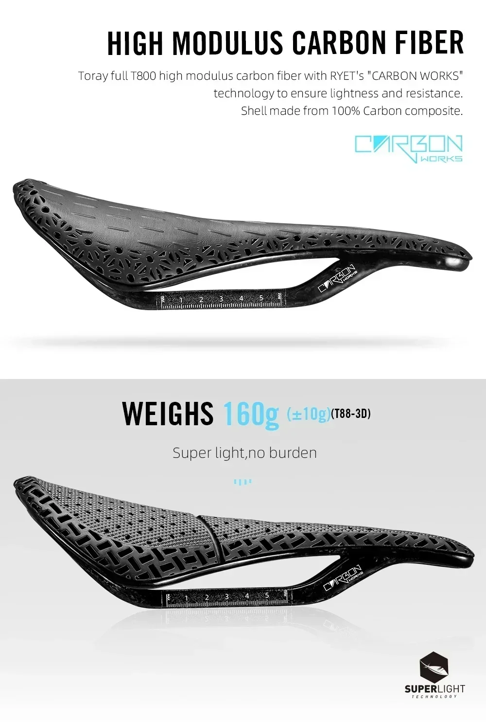 RYET Vollcarbon 3D-gedruckter Fahrradsattel 240mm *143mm 7*9mm EVA-Sattel für MTB Gravel Rennrad Fahrradteile – Detail 11