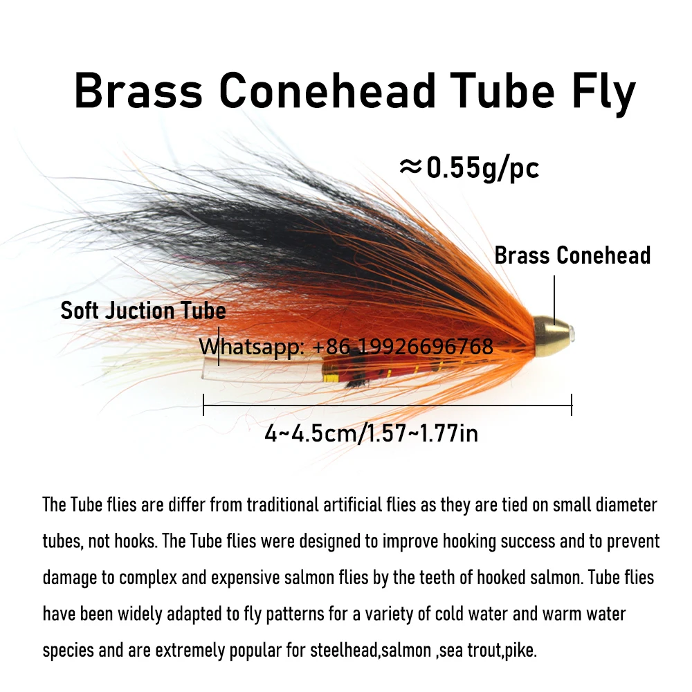 

Brass Cone Head Tube Flies Salmon Pike Bass Sea Trout Fishing Lure Bait Fly Fishing Streamer 5 Colors manufacturer