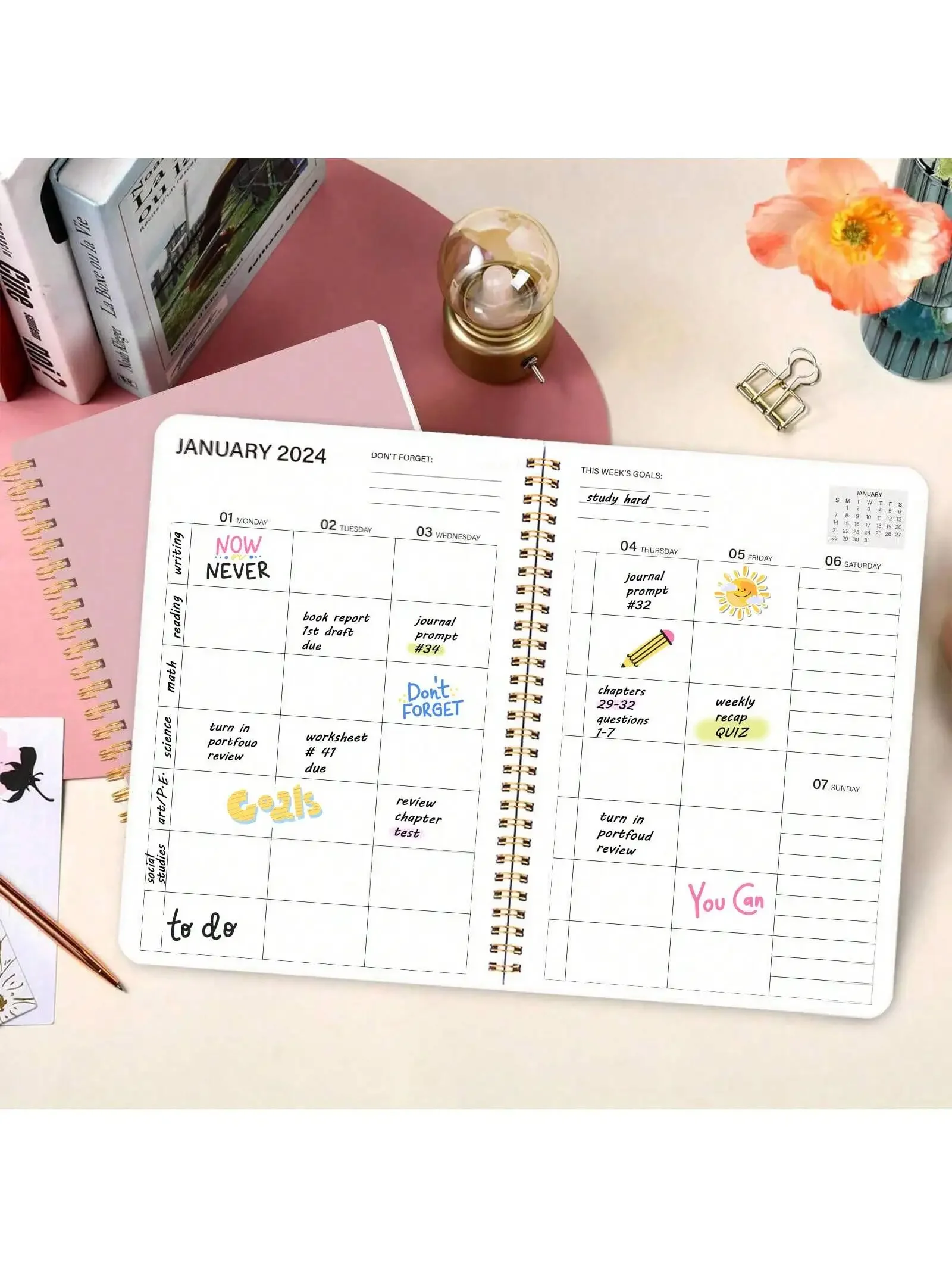 2024 Student Planner To Stay Organized - A Beautiful Planner For Middle And High School Students With Weekly & Monthly Spreads