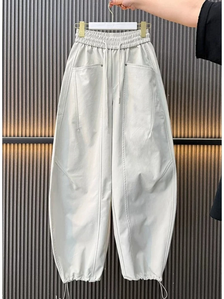 Pants Spring Summer Lightweight Elastic Waist Drawstring Wide Leg Loose Chic Casual Cuffed Ankle Joggers Quick Dry Trousers