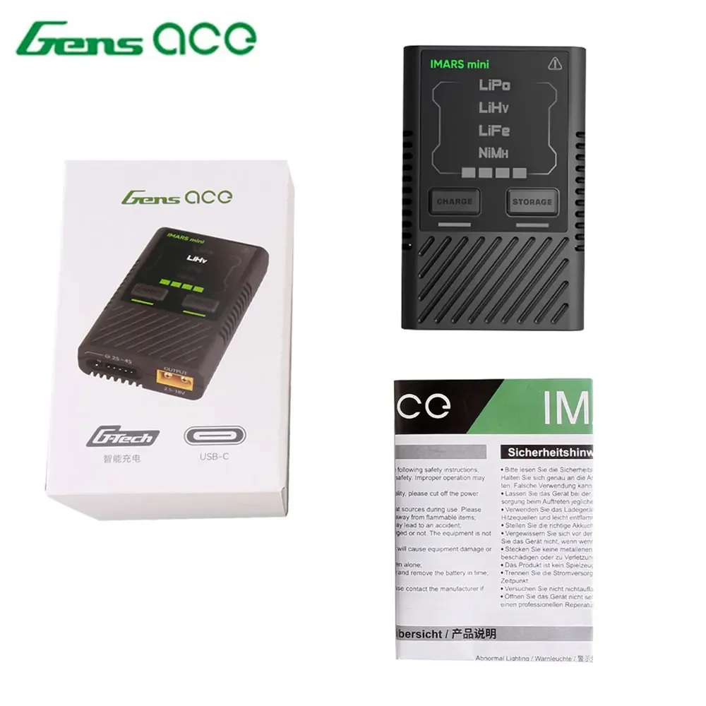 Gens Ace IMARS mini Balance Charger 2-4S Lipo Battery Smart Charging G-TECH For Lipo LiHv LiFe NiMH QC PD USB-C RC FPV Drone