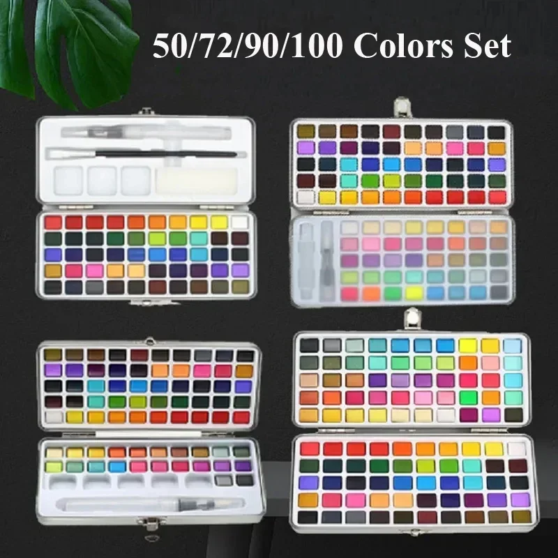 

Watercolor Set Basic Paint Neon Drawing Glitter 50/72/90/100 Supplies Solid Professional Art for Colors