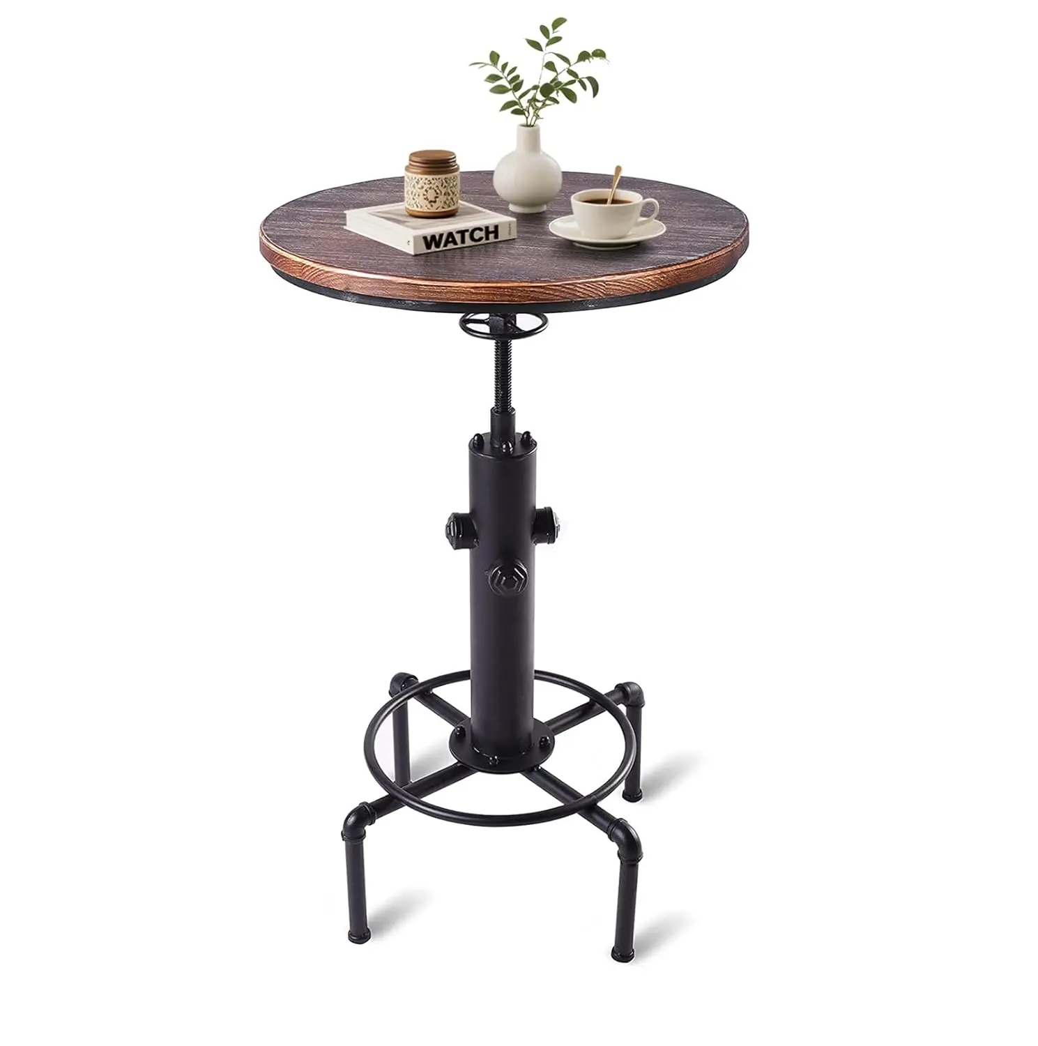 

Промышленный высокий стол для бистро 32,3-36,2 дюйма, регулируемый поворотный стол для паба, кухонный обеденный кофейный столик для бистро, металлический гидрант, стильный де