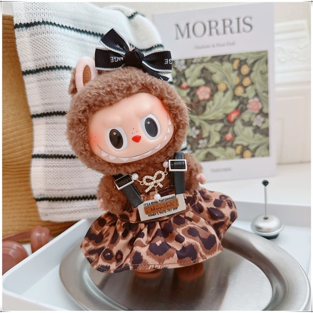 

Leopard Print Skirt For 17cm Labubu Doll Clothes First Second Third Generation Sitting Party Labubu Doll Clothes Doll Costume