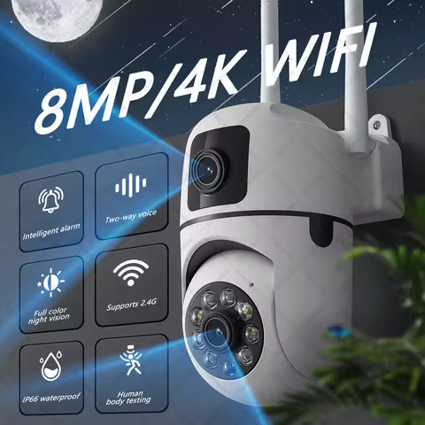 8MP 듀얼 렌즈 IP 카메라 야외 Wifi 감시 카메라 PTZ 듀얼 스크린 AI 자동 추적 보안 보호 비디오 방수