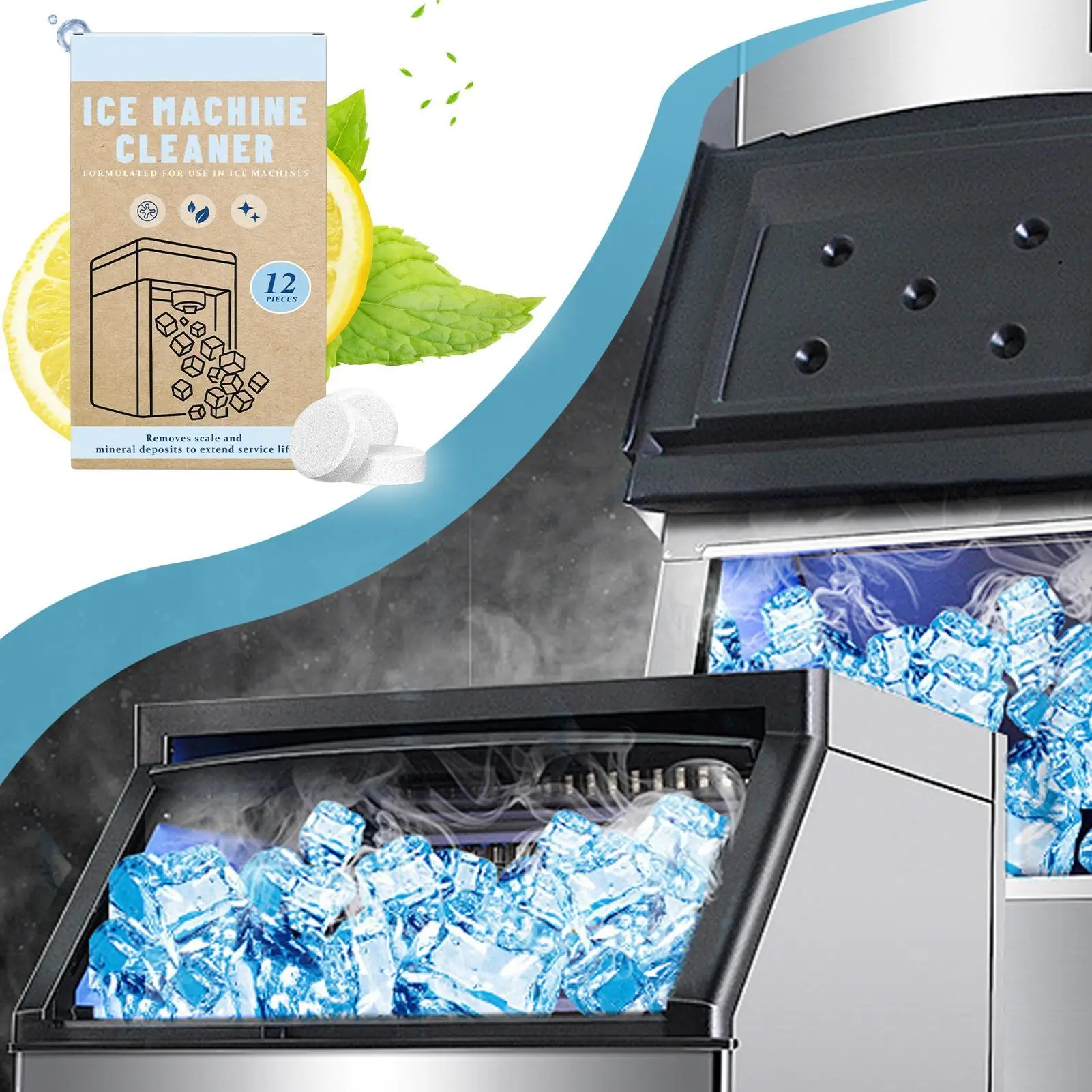 Ice Maker Cleaner Tablets 12 Pieces Ice Machine Cleaning Tablets Powerful Descaler For Home Bar Restaurant Hotel Store