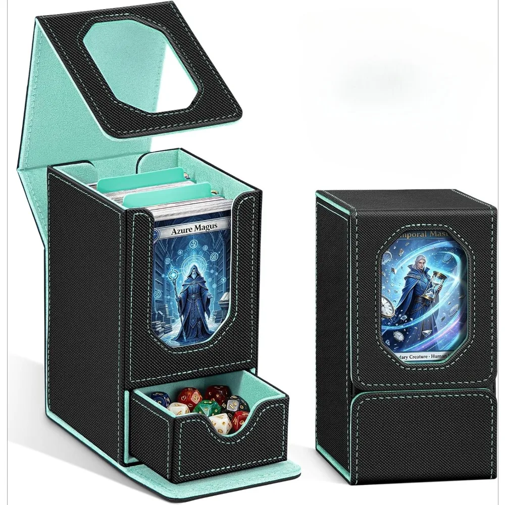 Card Deck Box for MTG Commander, Fits 100+ Double-Sleeved Cards Card Case with Detachable Dice Tray, 2 Dividers, Removable Lid, Trading Card Storage Box, Sturdy and Durable, Fits TCG/PTCG/Sports Card