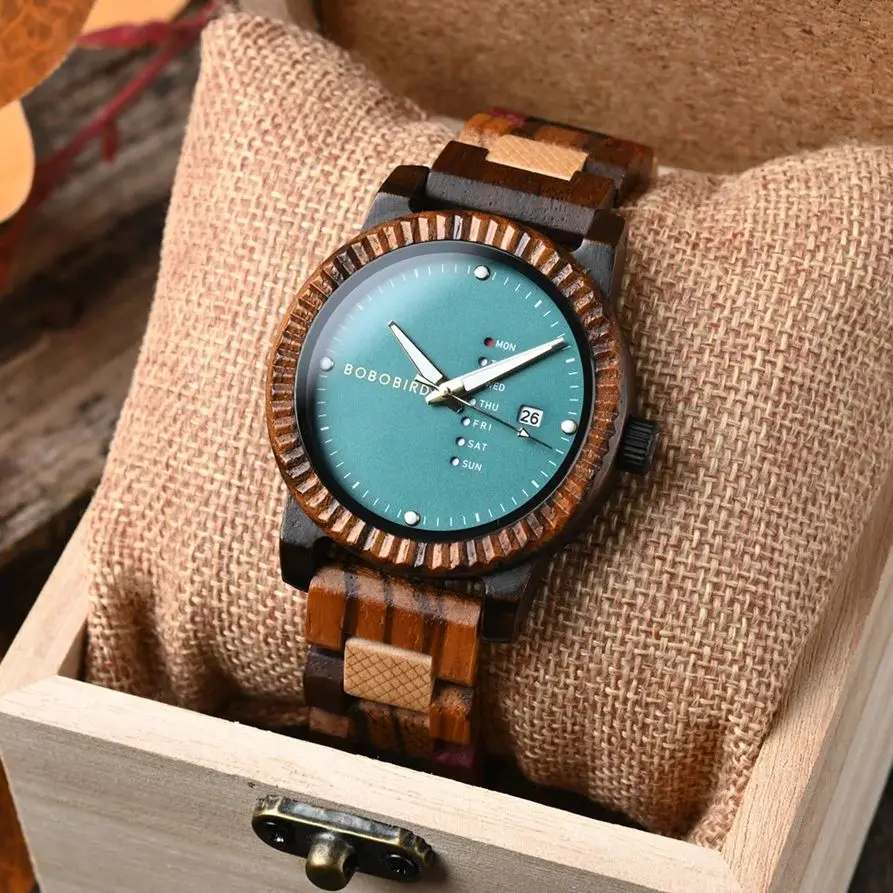 

Top Brand Wooden Men's Watches BOBO BIRD Quartz Wrist Watch for Men Auto Date Week Display with Gift Box Custom Dropshipping