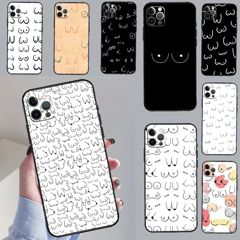 Boobs Art Phone Case For iPhone 17 16 15 14 13 11 12 Pro Max 13 mini 15 16 Plus 16e 17 Air Cover Funda
