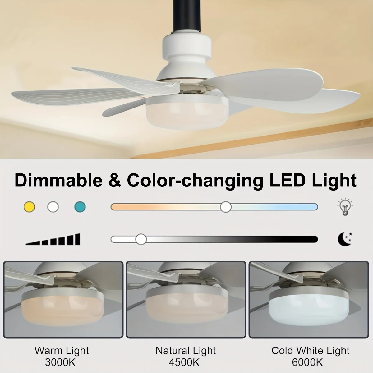 1pc Screw Socket Fan Light Ceiling Fans with LED Lights and Remote E26/E27 Easy Install Ceiling Fan Base Small Ceiling Fan