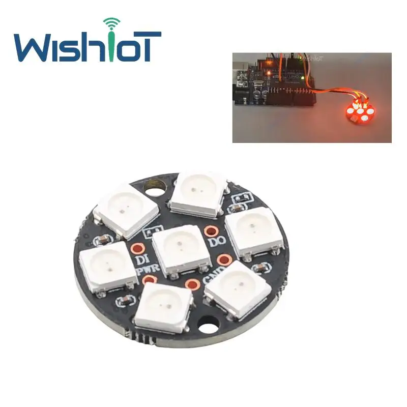 7-Pixel WS2812 5050 RGB LED Ring Programmable Addressable Light for Arduino/RPi DIY Full-Color Lighting Projects