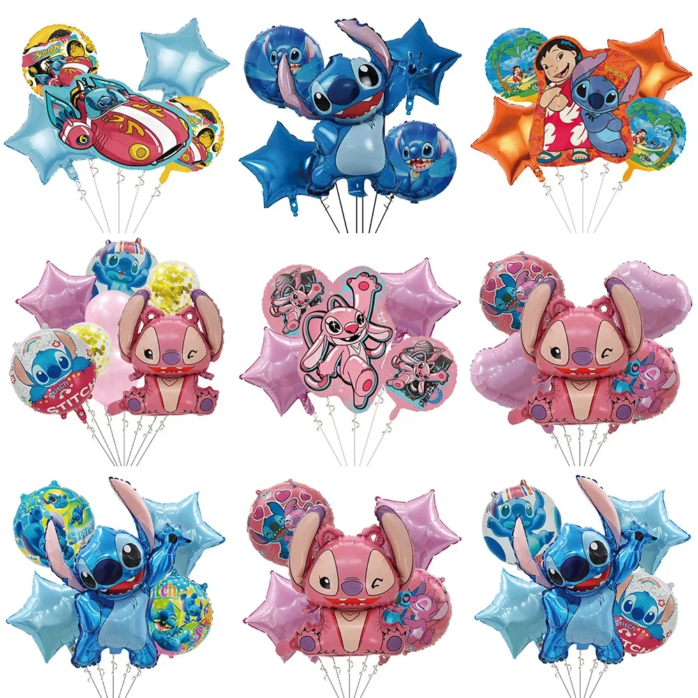 5pcs Disney Stitch Aluminum Film Balloon Set, Birthday Party Background Decoration Supplies,Party And Wedding Supplies