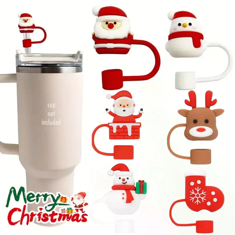 1-20PCS 10mm Silicone Straw Covers Christmas Dustproof Caps for Glass Straws Reusable Cup Drinking Straw Protective Sleeves