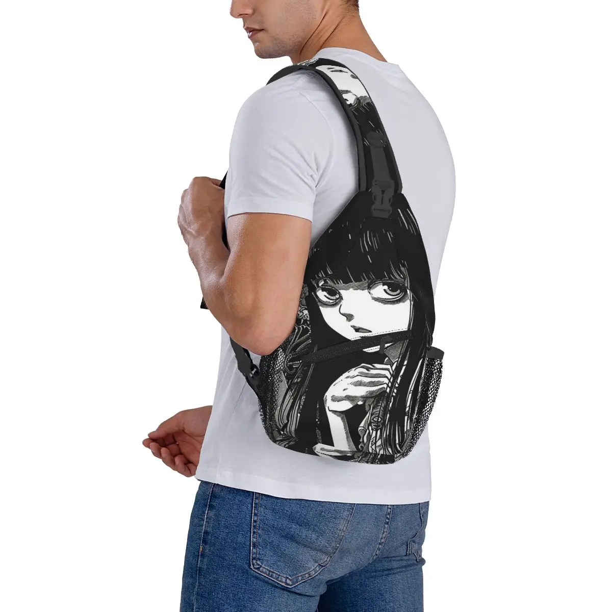 Tomie Junji Ito Bolsa de peito masculina estilingue mochila crossbody bolsa de peito bolsa de ombro para viagem e caminhada