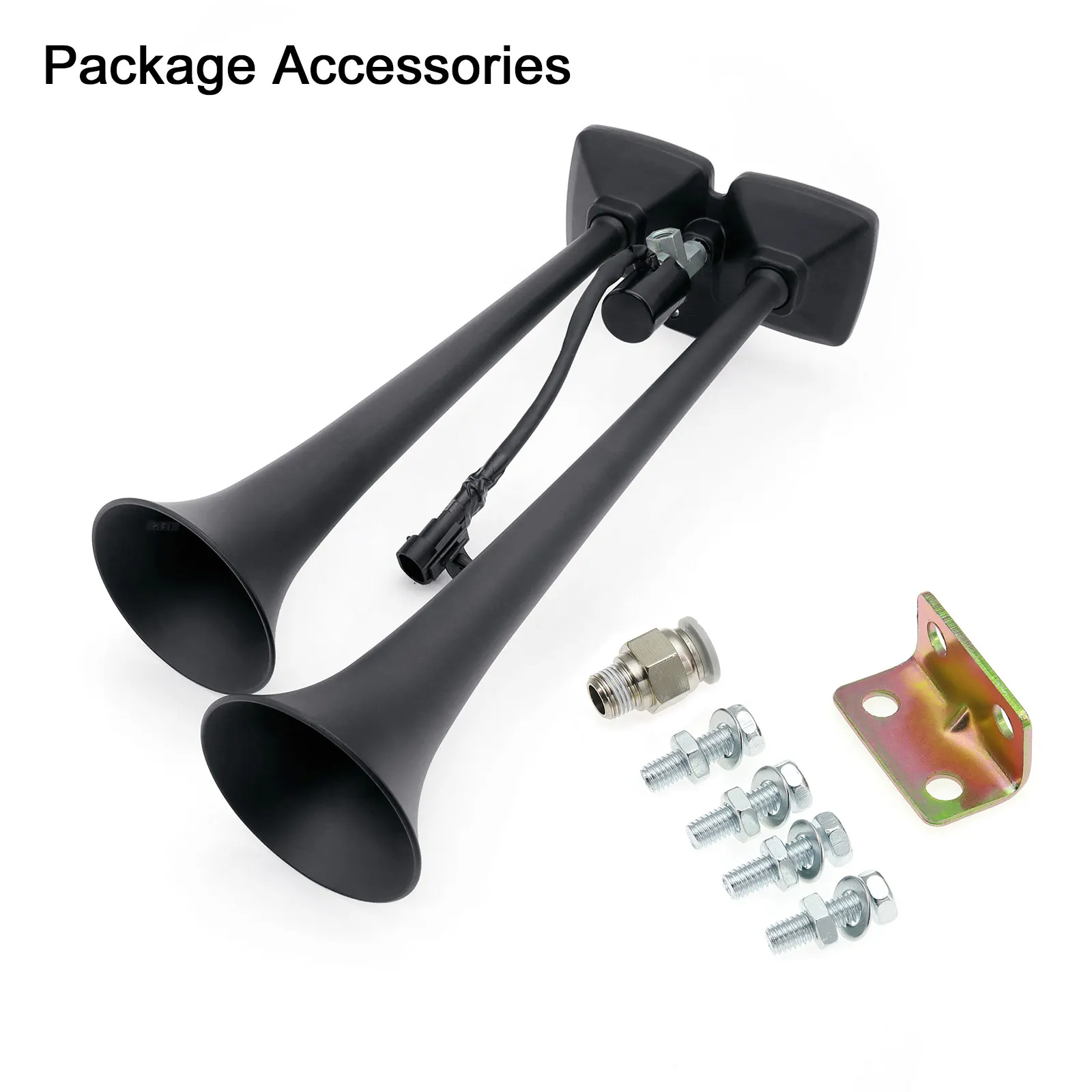 

12 В/24 В 150 дБ очень громкий черный двойной труба электронно управляемый автомобильный воздушный гудок для автомобилей, грузовиков, мотоциклов, транспортных средств