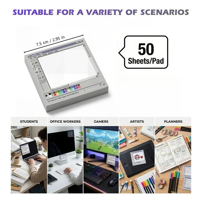 1set Sticky Notes Vintage Computer Drawing 50 Sheets Adhesive Memo Pad For Artist Study Office Daily Reminder Stationery