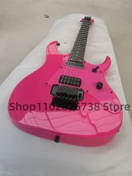 Pink electric guitar Maple neck Set In body tremolo system closed pickup Pink plate Black tuners Rosewood fingerboard 24 Frets