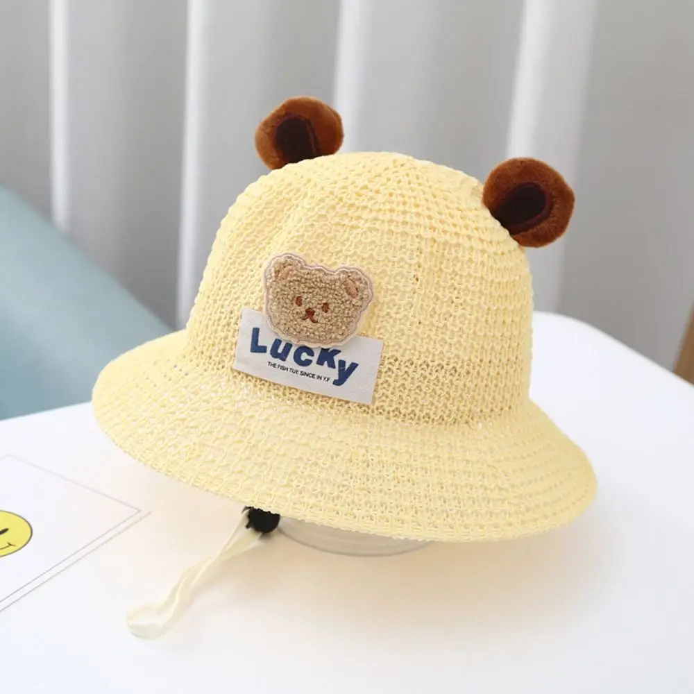 

Детские солнцезащитные шляпы с рисунком медведя, солнцезащитный козырек в пасторальном стиле, детские пляжные кепки со шнуровкой, солнцезащитный крем, летняя рыбацкая шляпа