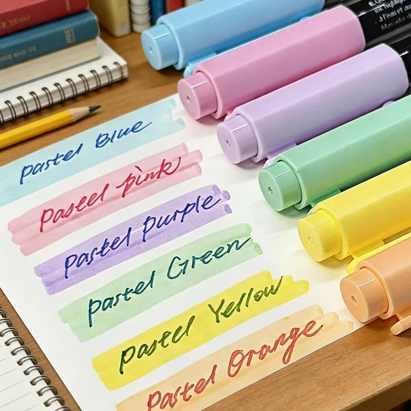 6-Pack of Soft Light Fluorescent Pens in Random Colors, Student-Friendly, Gentle on the Eyes, Macaron Fluorescent Markers, Light-Colored Highlighter Pens