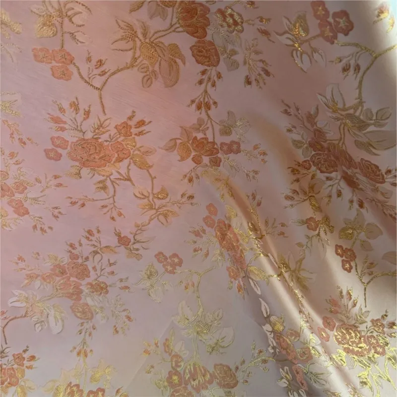 

Pink rose jacquard traditional Chinese style fabric imitation brocade satin women's cheongsam skirt
