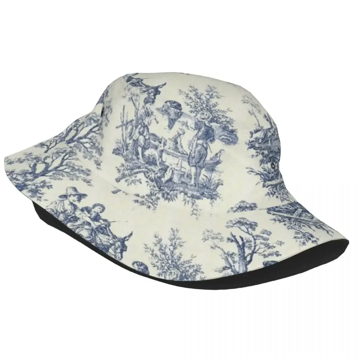 French Toile Picnic Designs Bucket Hats Panama For Kids Bob Hats Outdoor Autumn Fisherman Hats For Summer Fishing Unisex Caps