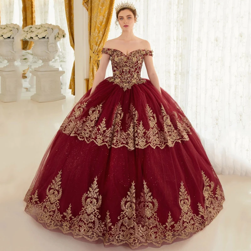 Burgundy ผู้หญิงงานแต่งงานชุดลูกไม้ Tulle ทองดอกไม้ Appliques แขนกุดสําหรับเพื่อนเจ้าสาวชุดราตรีวันเกิดพิธีชุด