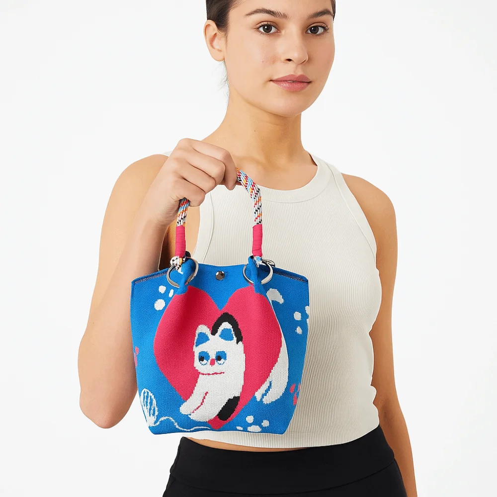 

Simple Butterfly Cartoon Bucket Bag Bear Soft Knitted Handbag Korean Style Large Capacity Women Tote Bag Daily