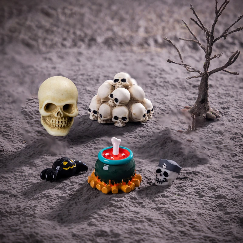 Figurine d'Horreur 3D en Résine pour Décoration d'Halloween, Tombale Miniature, Modules Fantômes, Squelette, Crâne, Micro, Accessoire de Noël