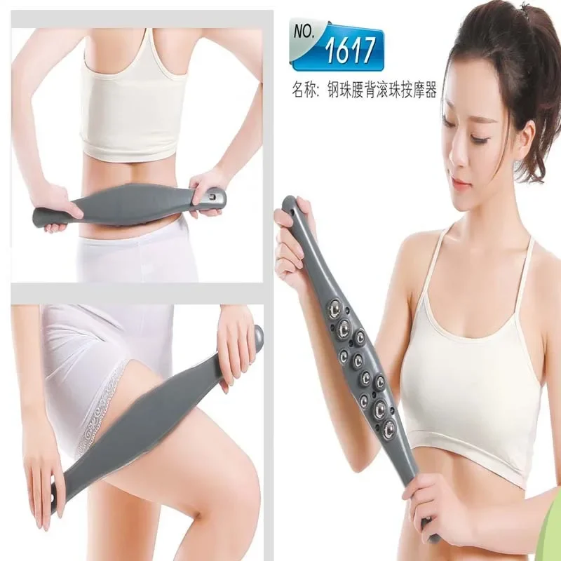 Manual Steel Ball Back Massage Back Spine Acupoints Massage Stick Massage Spine Roller Tool Back Pusher Double Ball