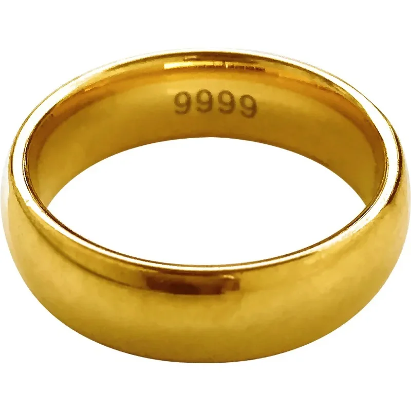 24k banhado a ouro Real 18k Plain Smooth Face Ring, anel de casal procurando dinheiro para homens e mulheres, anel único casal