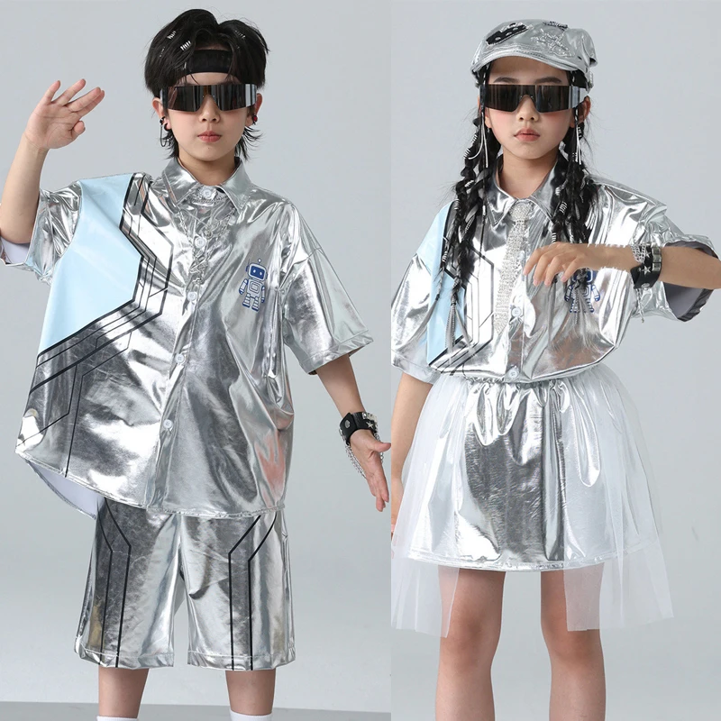 

Tech Style Kids Hip Hop Clothing Boys Street Suit Girls Jazz Dance Costume Child Stage Catwalk Clothes Kpop Outfit XS11218