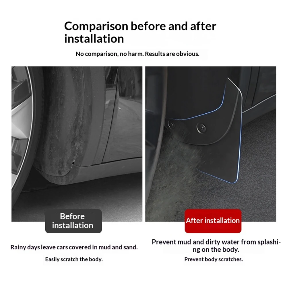 4Pcs TPE Injection Molded Rear Position Mud Flaps Front Rear Wheel Splash Guards Fender For Tesla Model 3 Highland 2024-2026 - view 4