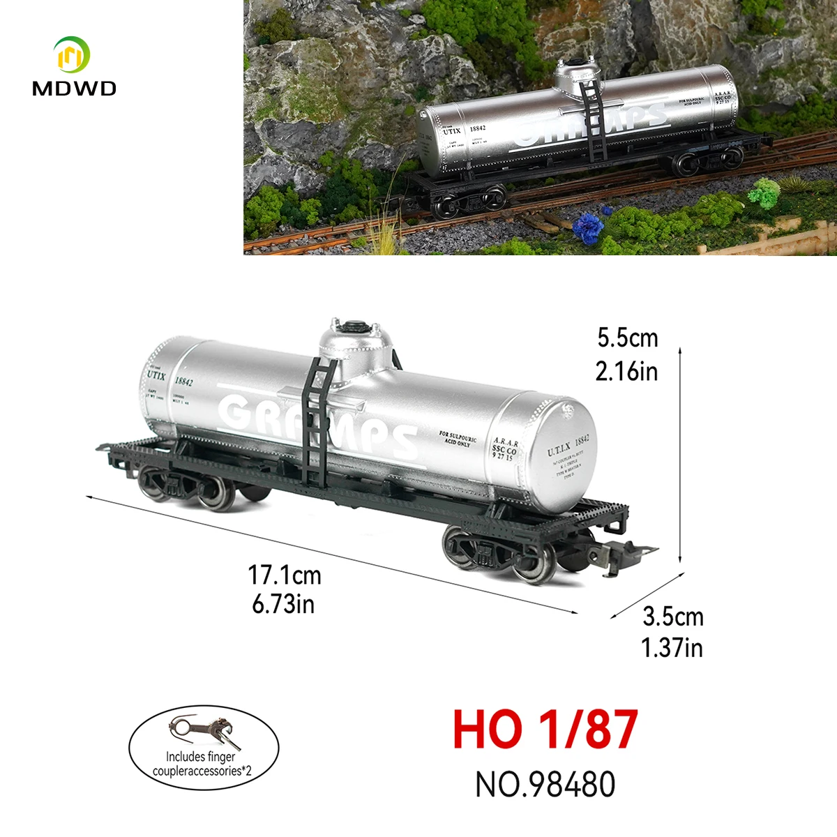 Kereta Tangki Cetak Skala HO 1:87 Gerbong Tangki Minyak dengan Roda Logam untuk Model Kereta Api C8768