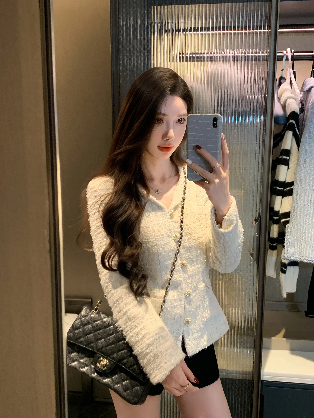 

Шерстяное пальто JustQin Ele Small Fraance Sle для женщин, прямое, с длинными рукавами, V-образным вырезом, на одной пуговице, для повседневной носки