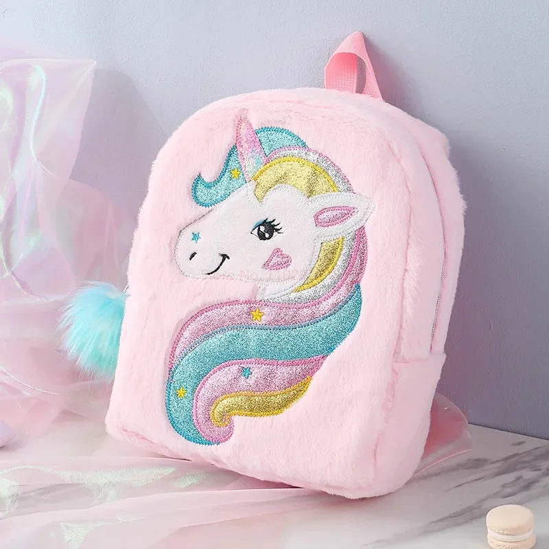 Cute Princess Unicorn Plush Mochilas Saco de escola animal dos desenhos animados Mochilas infantis Mochila macia colorida infantil Sacos de meninas