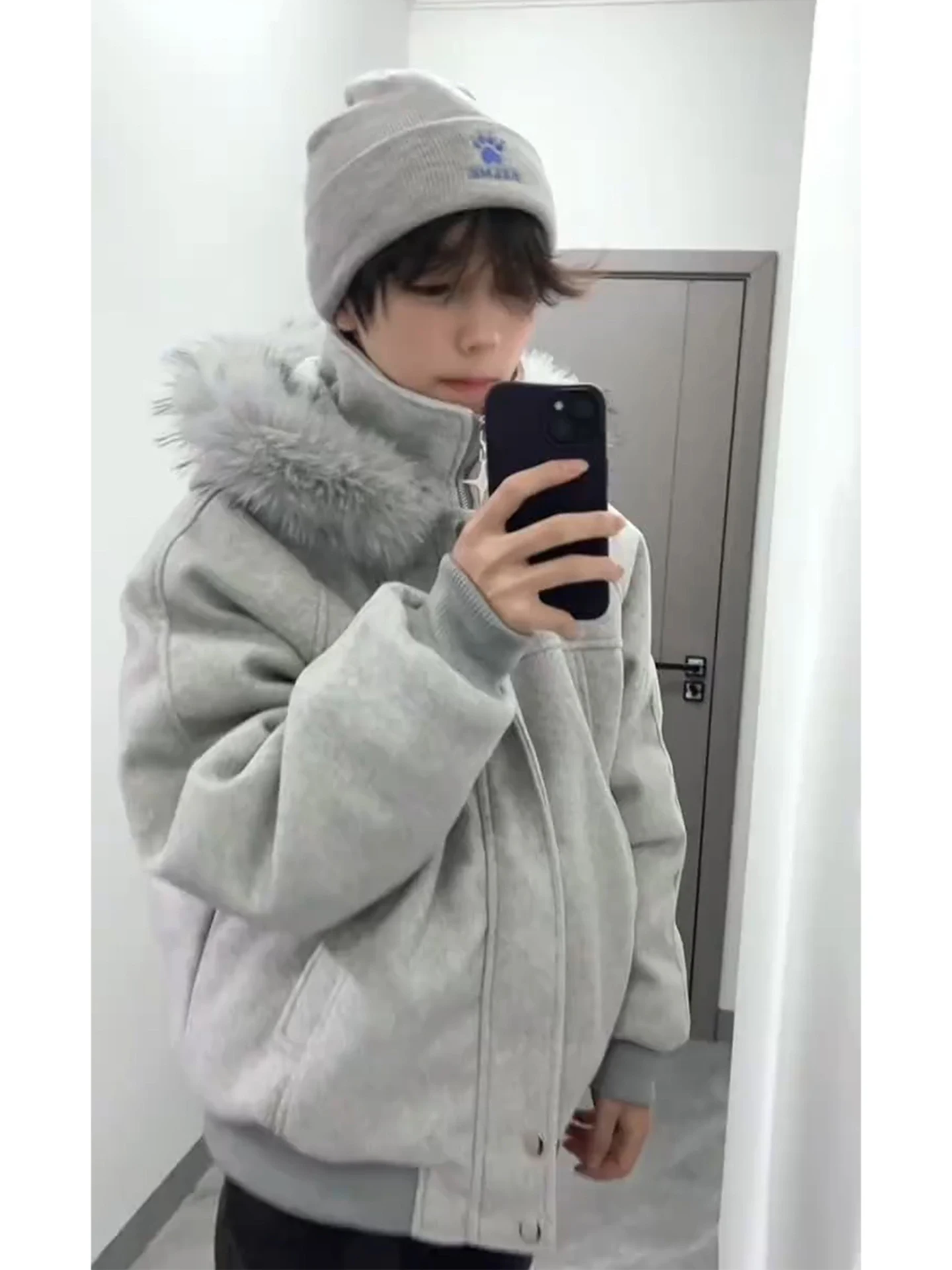 

ay American Sle Parka Cotton Jaet Men Women Winter Fce Lined Warm Hooded ort Fluffy Collar Coat Couple Outwear