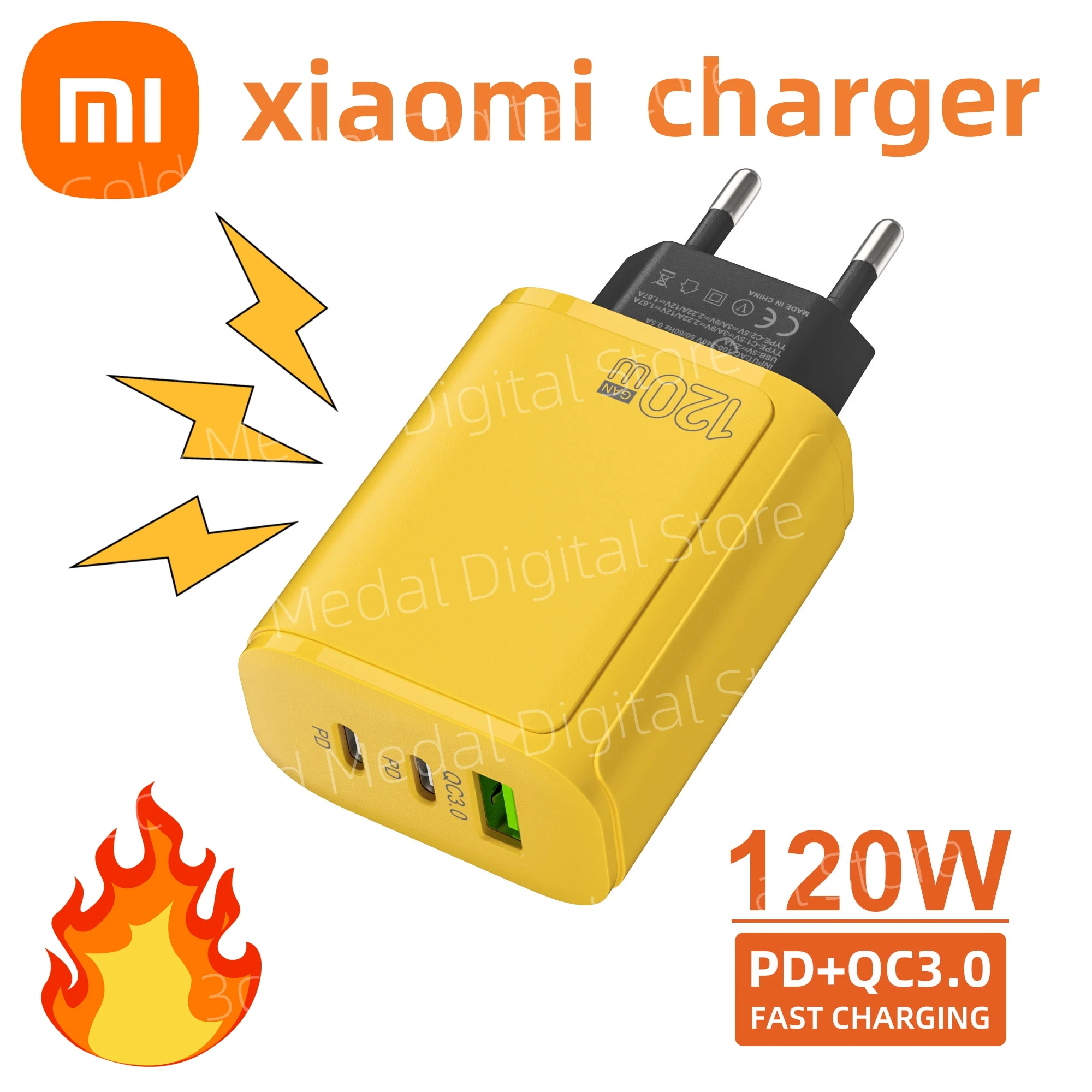 Xiaomi 120W Fast Charging Dual PD Ultra Quick Mobile Phone Charger QC3.0 USB Type C Chargers 3 Ports Wall Adapter EU/US/UK Plug