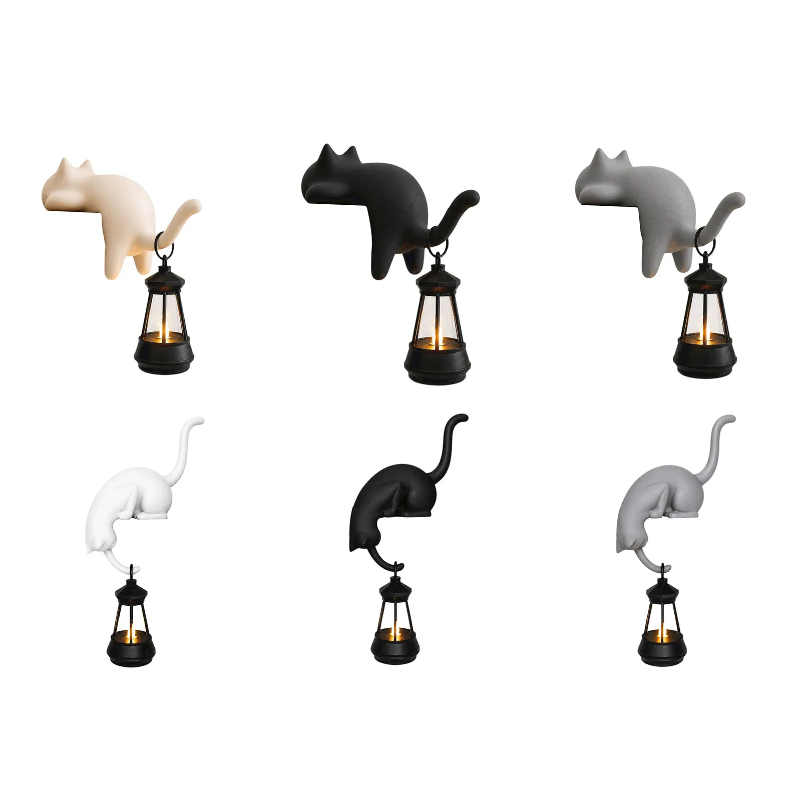 Cat Shaped Lantern Lamp 3D Printed Shelf Sitter Figurine Bookshelf Hanger Home Office Decor Warm Light Cat Lover Gift