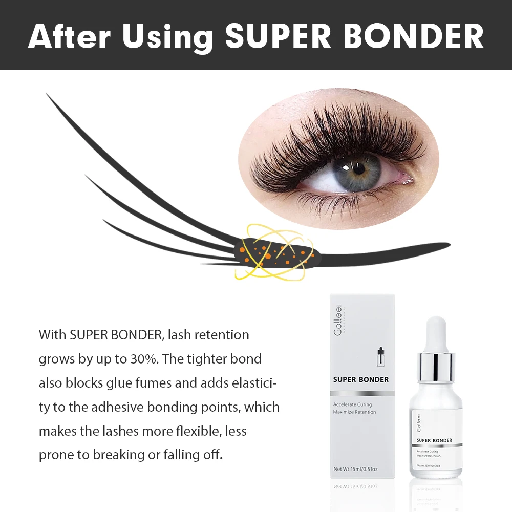 Gollee 15ML Super Bonder for Lash Extension Increased Durability Help Eyelashes Bonder Accelerate Curing Lasting Adhesive Tools